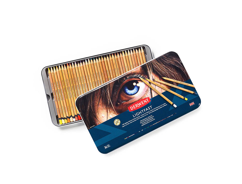 LAPICES DE COLORES DERWENT LIGHTFAST RESISTENTE A LA LUZ CAJA METALICA 36 COLORES SURTIDOS