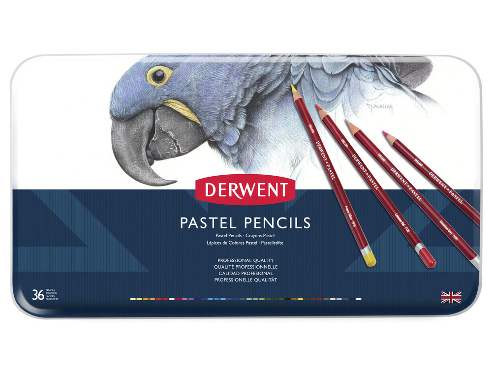 LAPICES DE COLORES DERWENT PASTEL CAJA METALICA 36 COLORES SURTIDOS