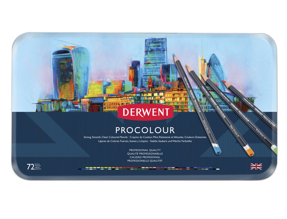 LAPICES DE COLORES DERWENT PROCOLOUR CAJA METALICA DE 72 UNIDADES COLORES SURTIDOS