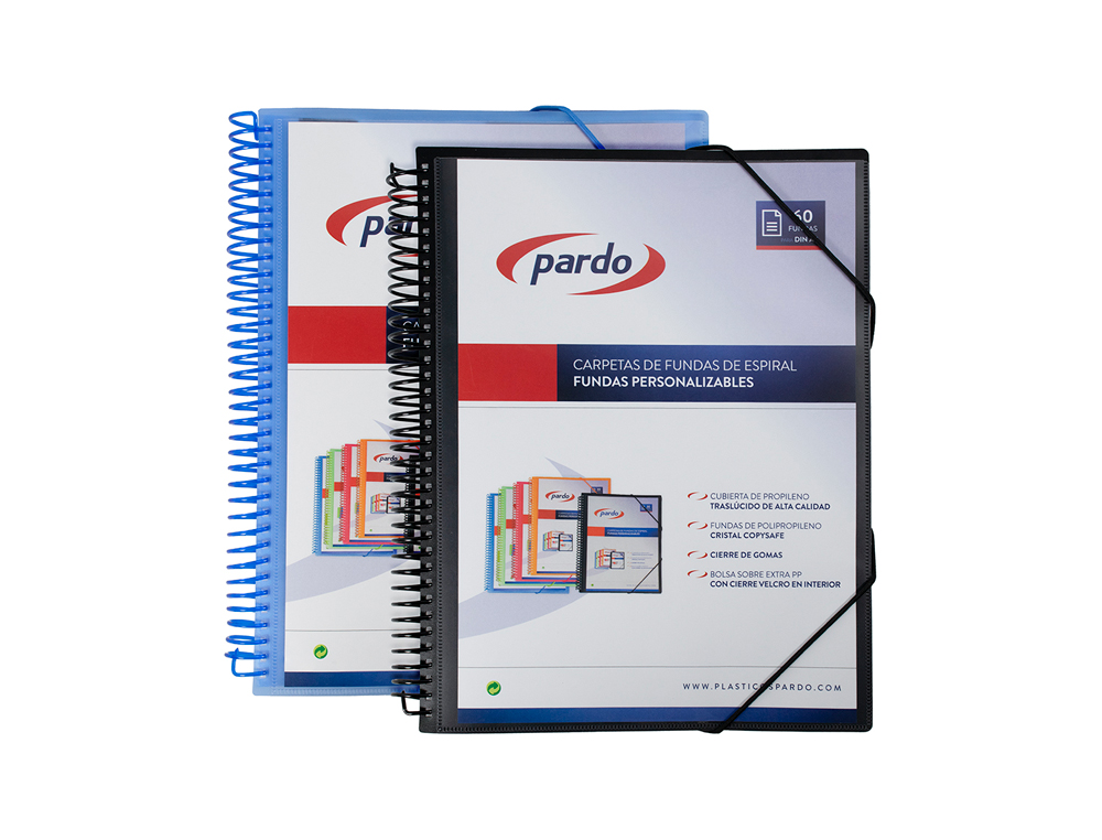 CARPETA PARDO ESCAPARATE POLIPROPILENO ESPIRAL 80 FUNDAS PERSONALIZABLE COLOR AZUL
