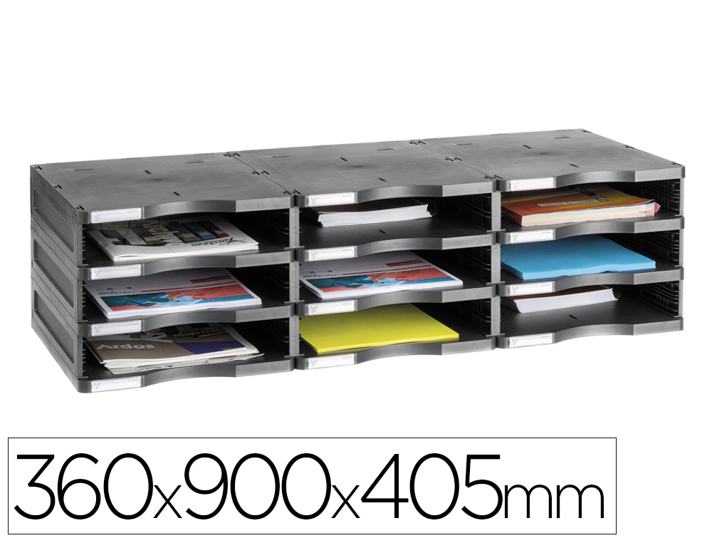 ARCHIVADOR MODULAR ARCHIVO 2000 ARCHIVODOC 9 CASILLAS COLOR NEGRO 360X900X405 MM