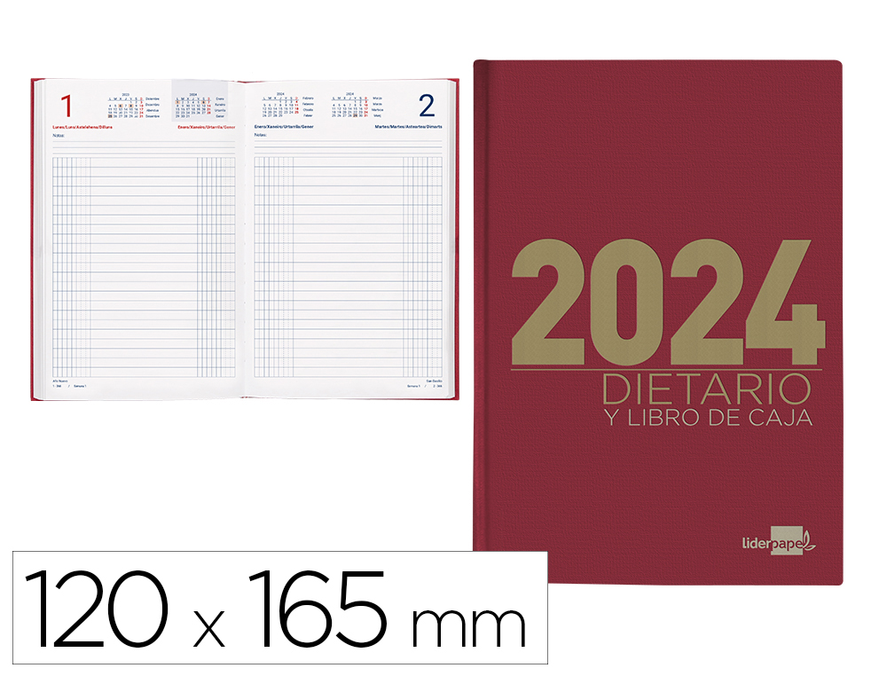 DIETARIO LIDERPAPEL 12X16,5 CM 2024 OCTAVO COLOR ROJO PAPEL 70 GR