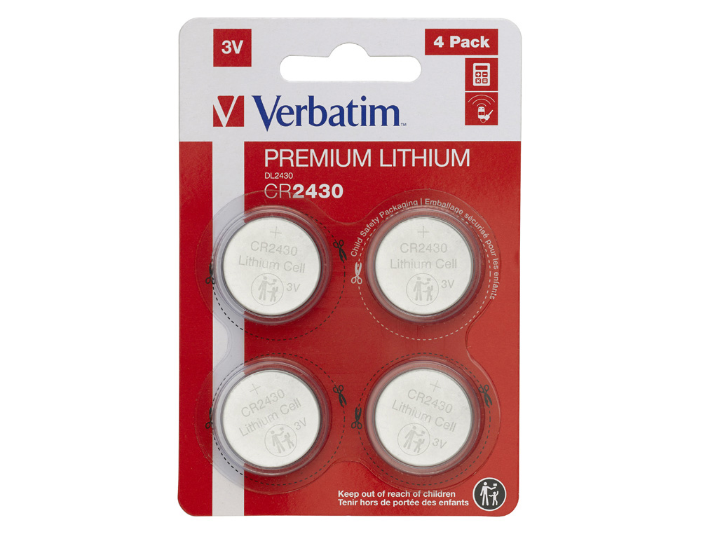 PILA BOTON VERBATIM 3V CR2430 BLISTER DE 4 UNIDADES