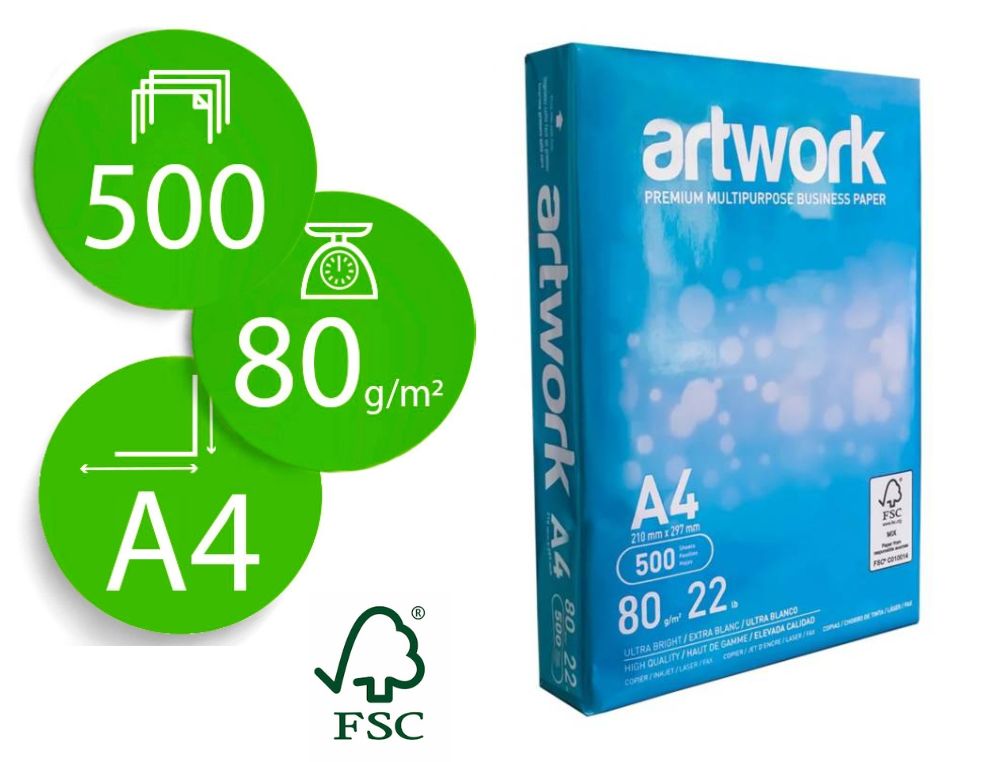 PAPEL FOTOCOPIADORA ARTWORK DIN A4 80 GRAMOS PAQUETE DE 500 HOJAS